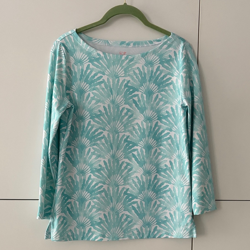 Vineyard Vines Aqua Patterned Long Sleeve Tee